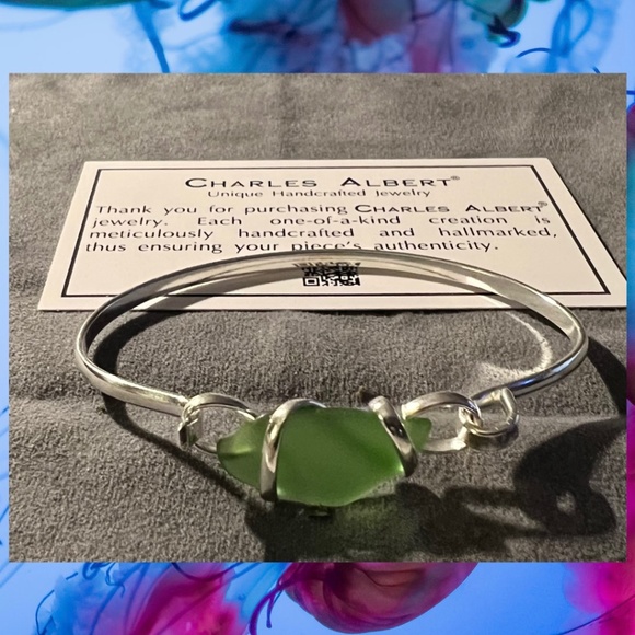 Green Pompano Beach Glass Bangle With Latch - Picture 1 of 2